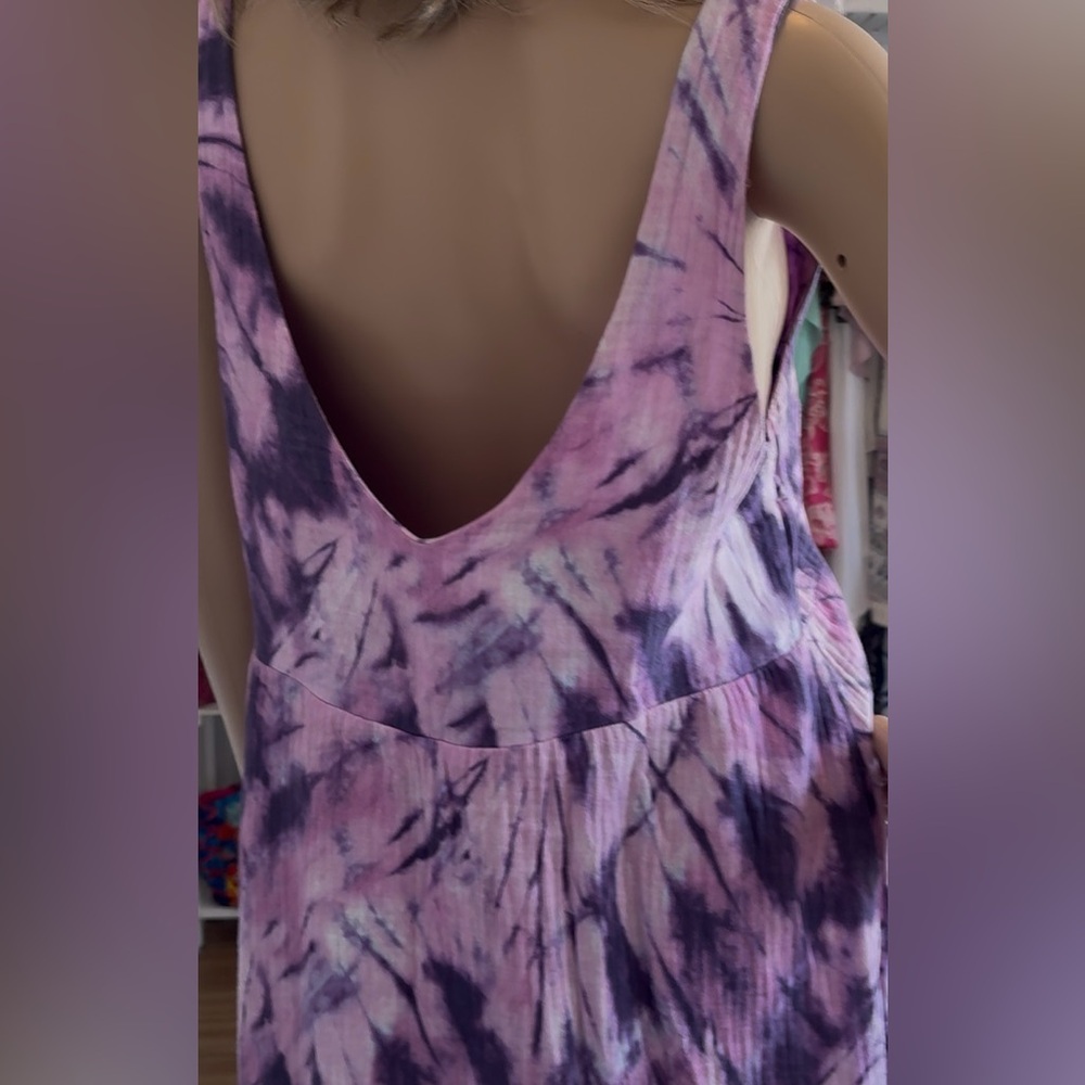 Show Me Your Mumu Weekend Mini Dress in purple tie, pockets, oversized fit Sz S - Picture 7 of 9